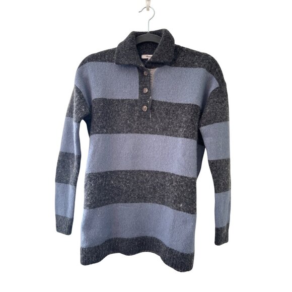 Madewell Jill Stripe Rugby Polo Top XXS Wool-Blend Gray Blue - Picture 2 of 11